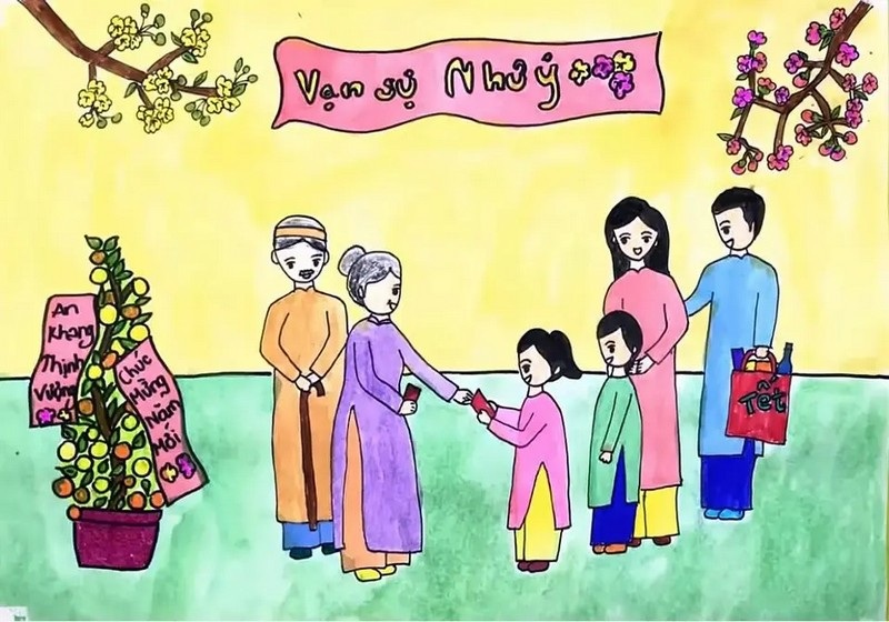 vẽ tranh gia đình ngày tết​ 7