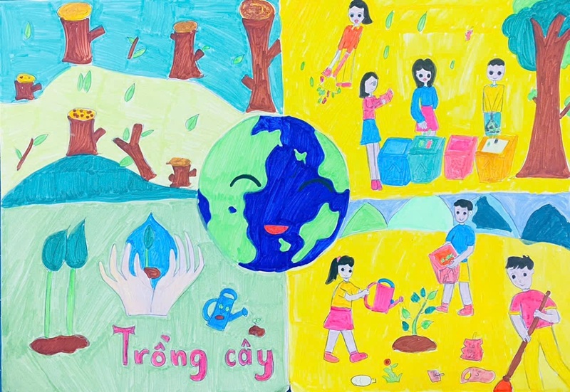 vẽ tranh ý tưởng trẻ thơ bảo vệ môi trường 37