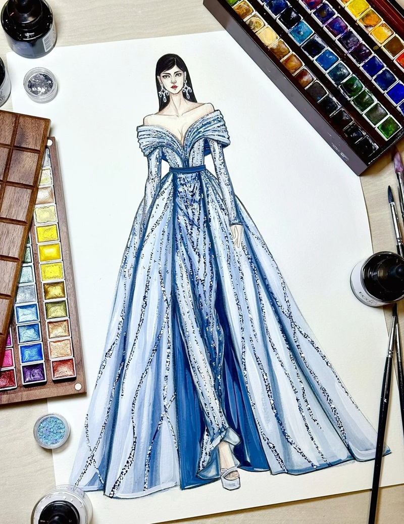 vẽ váy dạ hội 18